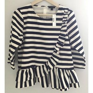 J Crew Asymmetrical Striped Ruffle Top Shirt F8928